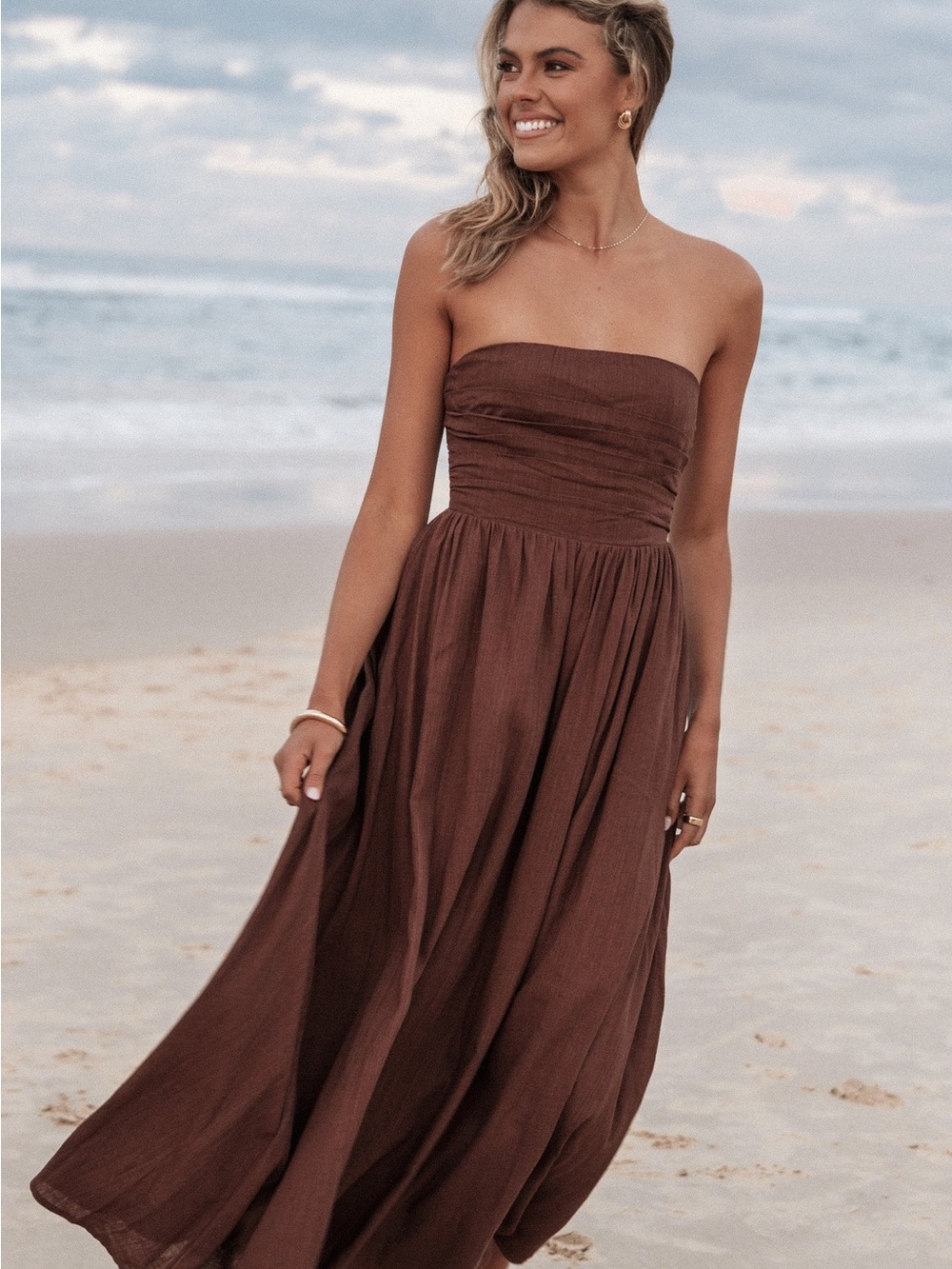 Petal & Pup Strapless Brown Maxi Dress
